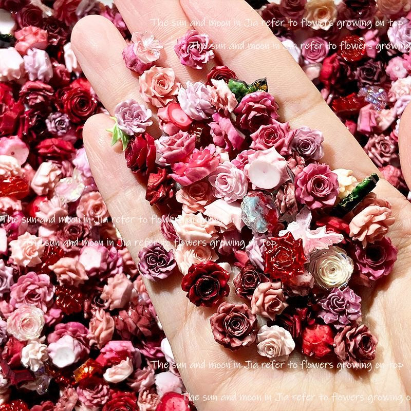 【Offline Packing】Rose Resin Cabochons,Mini 3D Flower Charms for DIY Nail Art,Jewelry Making & Craft Supplipes 100pcs
