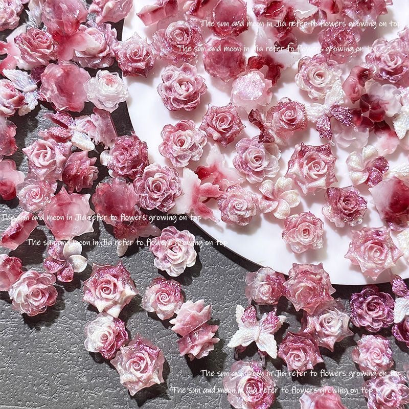 【Offline Packing】Rose Resin Cabochons,Mini 3D Flower Charms for DIY Nail Art,Jewelry Making & Craft Supplipes 100pcs