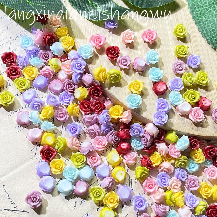 【Offline Packing】Rose Resin Cabochons,Mini 3D Flower Charms for DIY Nail Art,Jewelry Making & Craft Supplipes 100pcs